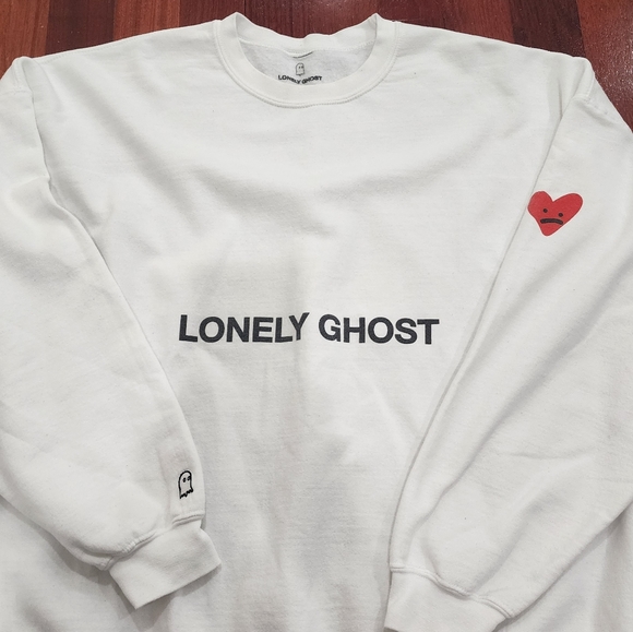 Lonely Ghost Heart On My Sleeve Crewneck Sweatshirt | White | XXXL - Picture 6 of 9